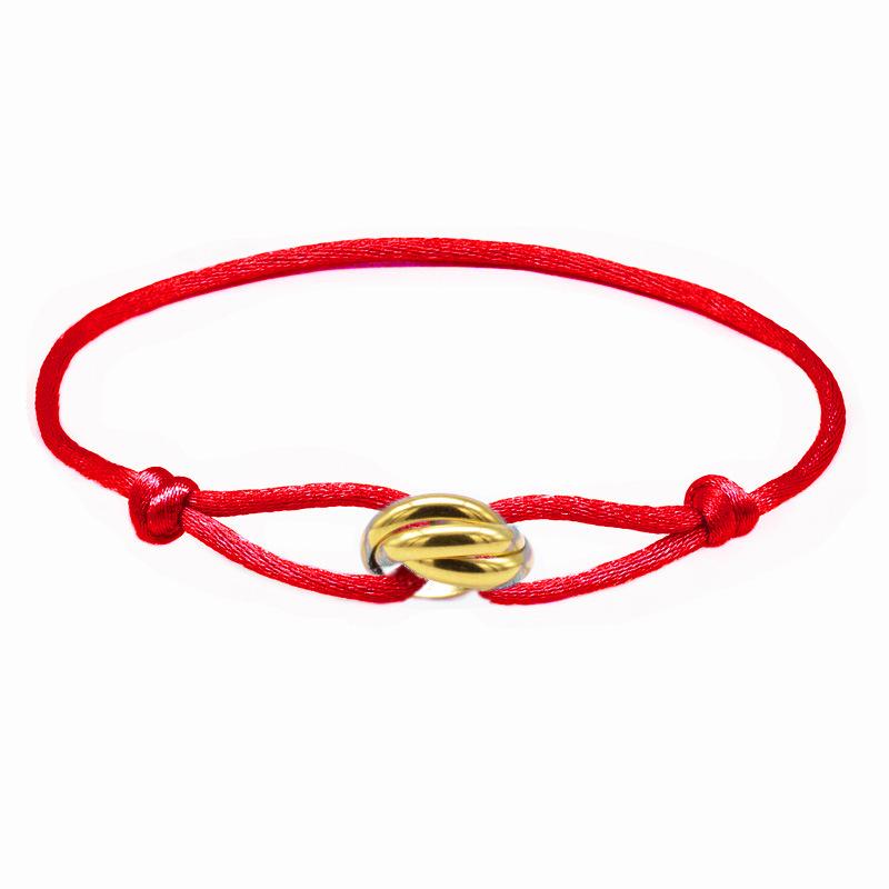 Handgefertigtes verstellbares Armband aus Edelstahl mit drei Ringen in drei Farben With Logo Version red