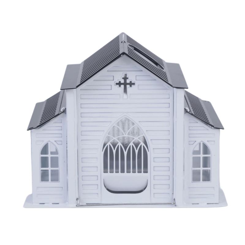 Church Shape Metal Solar Bird Feeders with Light Outdoor Hanging Church Birds Feeders Large Capacity Decorative