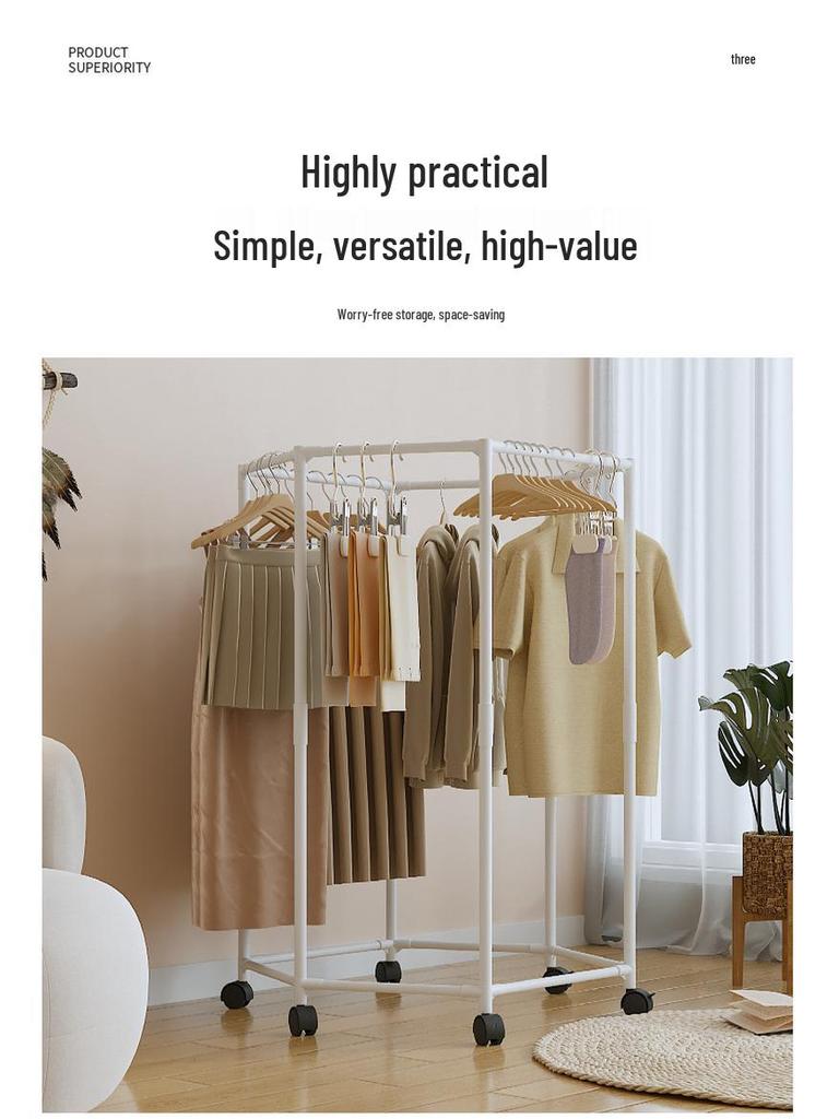 Drehbarer Bodenständer für Kleidung & Hüte mit beweglicher Wäschestange