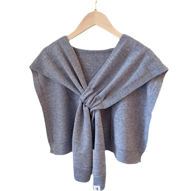 Vier Jahreszeiten einfarbig gestrickter kleiner Schal Schal Damen Kreuzkragen süßer Stil mehrfarbig vielseitige Dekoration warm
