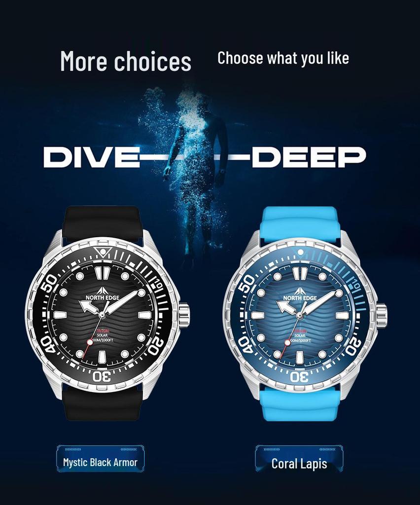 Solar-Powered Men's 300M Waterproof Analog Diving Watch - Stainless Steel