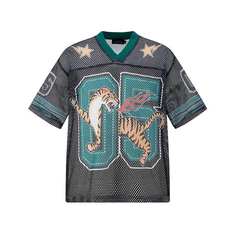 Trendy Brand Men'S T-Shirt American Retro Hip-Hop Letter Printing Mesh Casual Couple Sports Jersey Men And Women