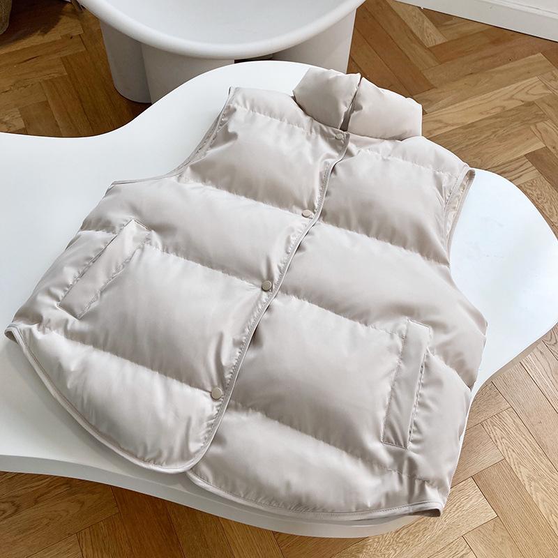 Autumn Winter Women Vest Coat Stand Collar Winter Women Warm Coat Oversize Tops Beige Vest