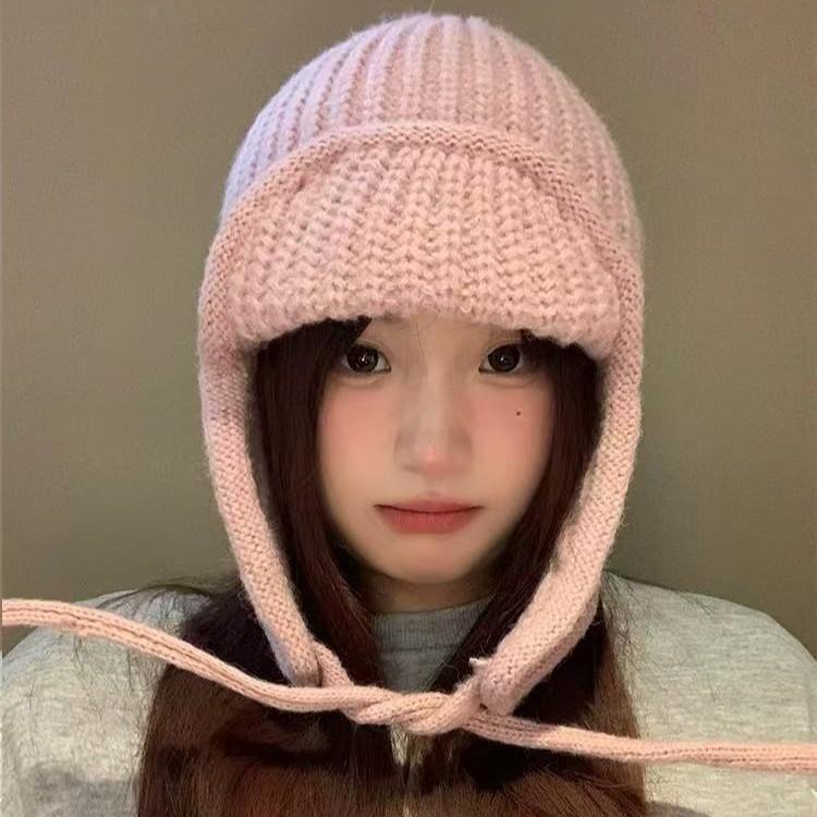 Winter Atmosphere Ins Korean Style Knitted Woolen Hat for Women Autumn and Winter Warm Ear Protection Flight Hat Ski Thunder Hat