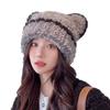 Plush Hat Female Winter Cute Bear Ears Striped Contrasting Color New Sweet Contrasting Color Knitted Wool Hat