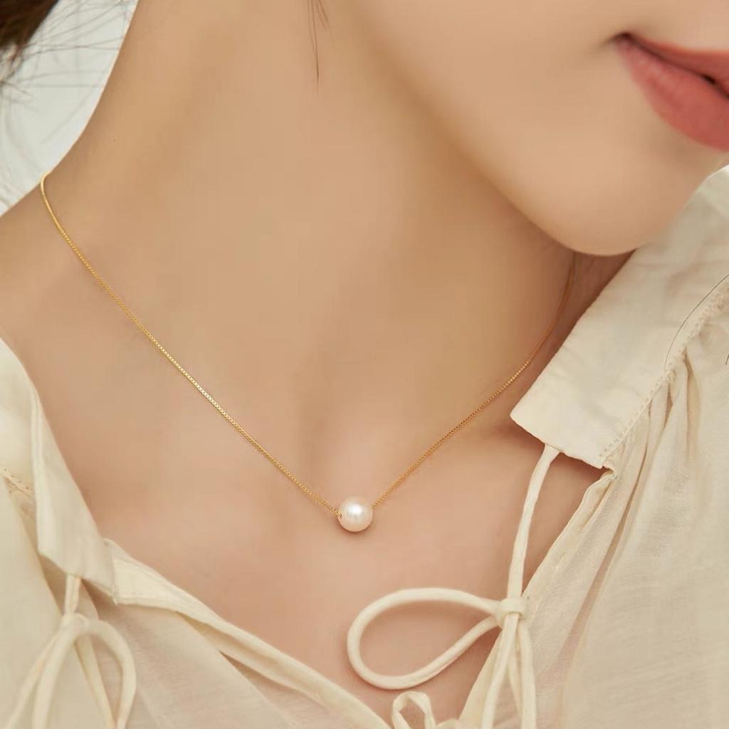 S925 Gold-plated Classic Single Natural Freshwater Pearl Necklace Simple Niche Clavicle Chain Adjustable Versatile Gift