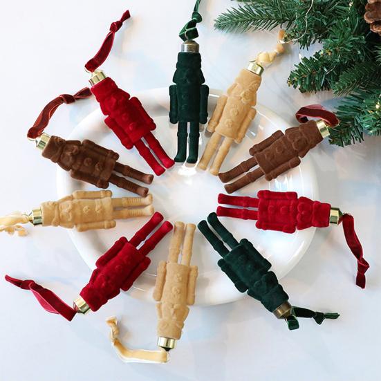 Flocking Nutcracker Hanging Ornament Decorative Nutcrackers Statue Christmas Soldier Charm Holiday Tree Decoration Pendant