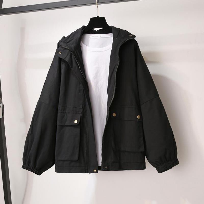 

Весенне-осенняя женская повседневная бейсбольная куртка с капюшоном XS чёрный