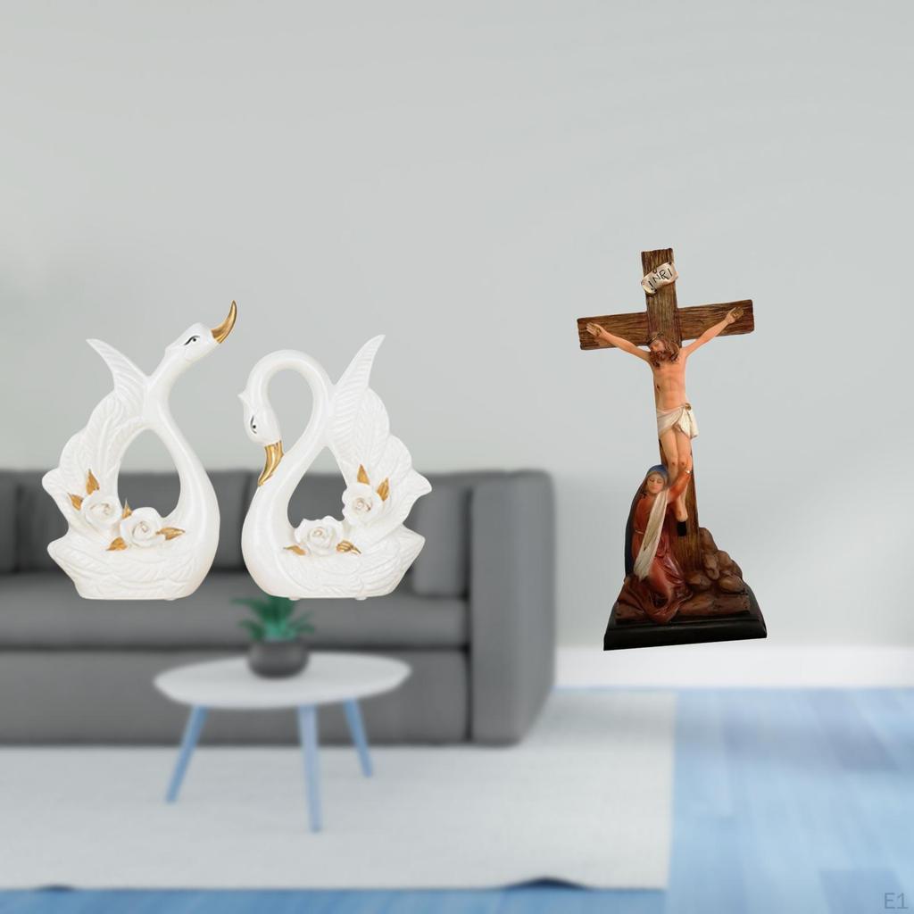 Elegant Ceramic Swan And Holy Religious Jesus Mother Mary Statue Decorative Sculpture Ornament for