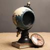 Retro Earth Clock for Creative Resin Figurine Decor Craft Desktop Ornament for Home Bedroom Living Room Table Decoration X3UC
