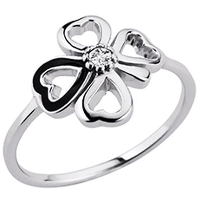 Silver Ring 'Clover' Black Silver (rhodium) - 13x12 Mm