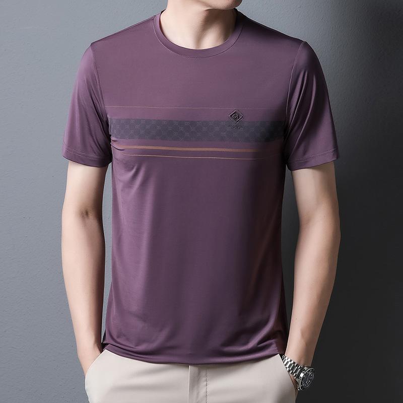 Casual Fashion Short Sleeve Polo-Neck Pullovers Tops Male Clothes Summer Round Neck Printed Spliced  T-shirt for Men
