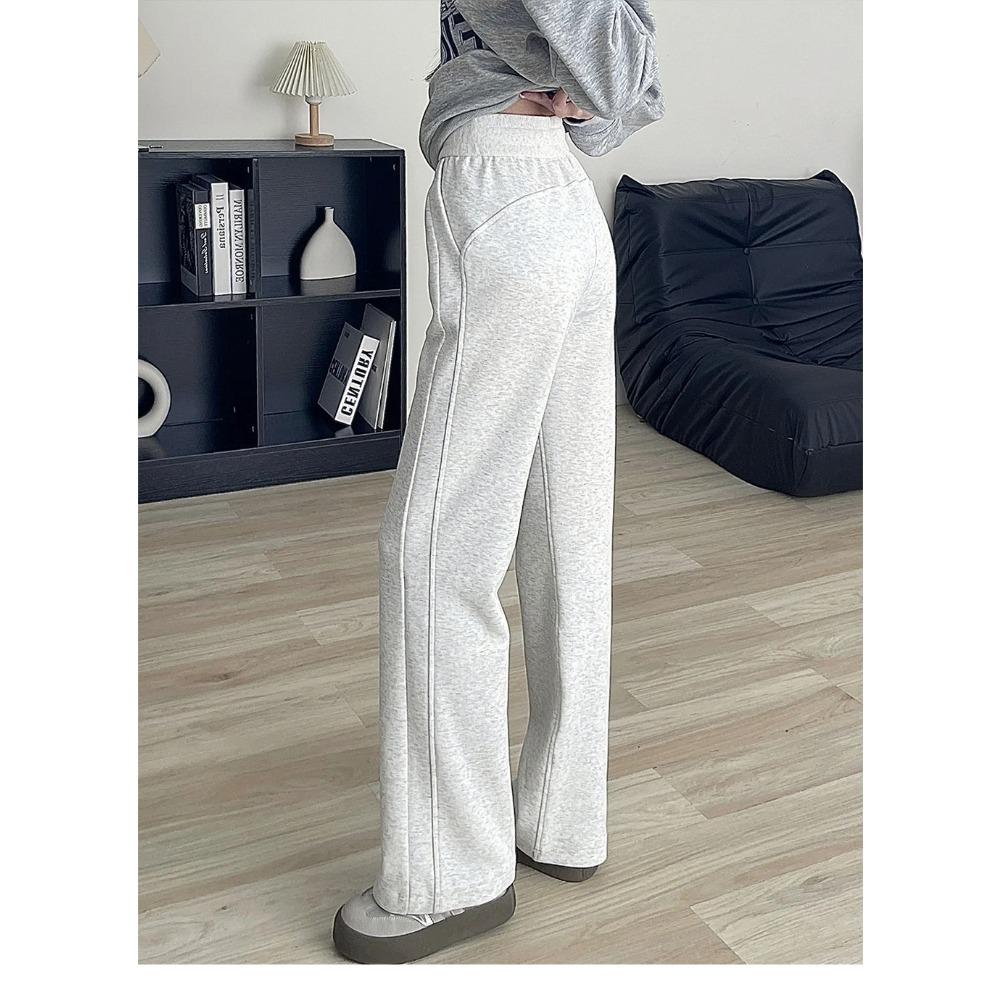 Women's High Waist Elastic Waist Straight Sweatpants Loose Fit Micro Stretch Fleece Lined Wide Leg Casual Sports Trousers Plus Size