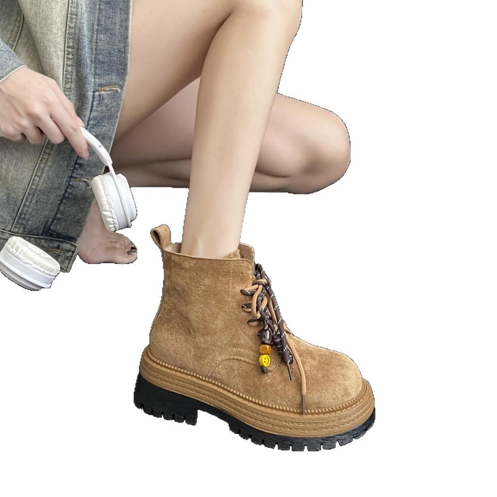Suding home! Retro polished Martin boots women's 2025 new autumn beaded thick-soled heightening outdoor mountaineering short boots