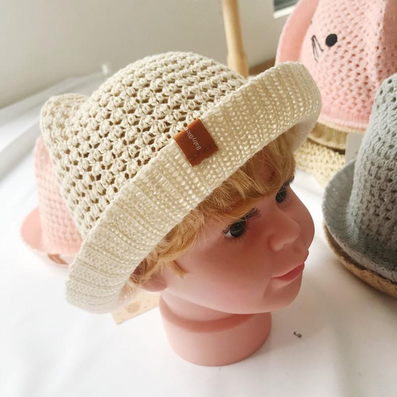 

Kids cute Baby Summer Children s cat sunshade hat Beach Hats Straw Hat Boy Girls Cotton Breathable Cap Travel Cap protection One Size