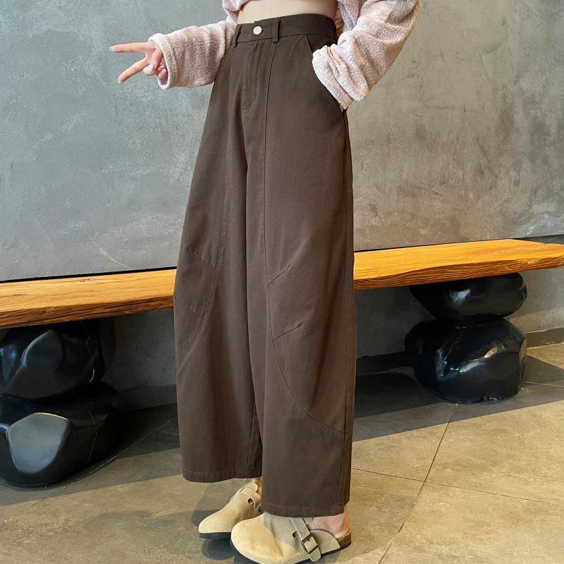 Korean Style Coffee Washed High-Waist Wide-Leg Scimitar Pants for Women
