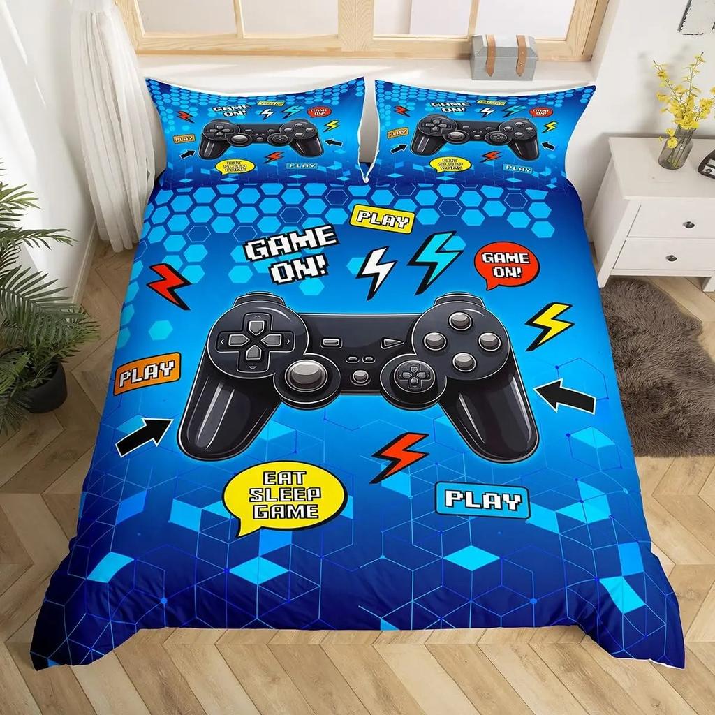 Gamepad Druck 2/ 3-teiliges Set (1 Bettbezug + 1/ 2 Kissenbezüge), Heim Schlafzimmer Bettwäsche Set, Jungenzimmer Dekoration 135x200cm