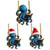 Blue Octopus Reading Christmas Ornament Festive Sea Creature Decorative Hanging Home Office Party Decor