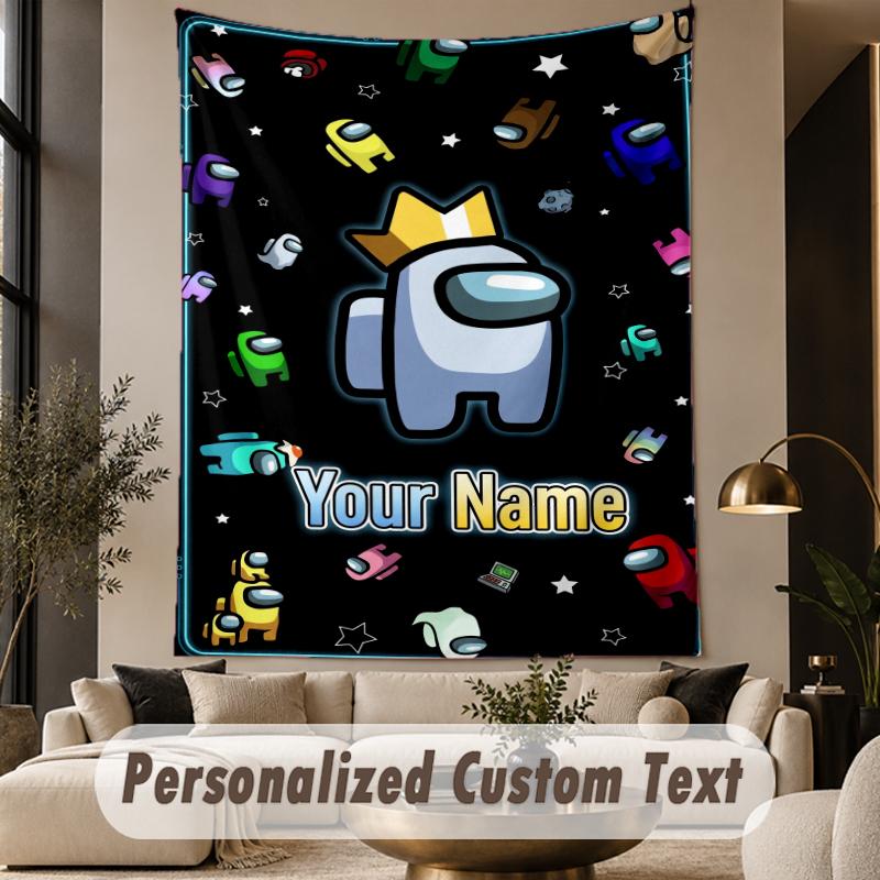 Custom Text Printed Tapestry Among Us Pattern Large Wall Hanging Indoor Room Decor