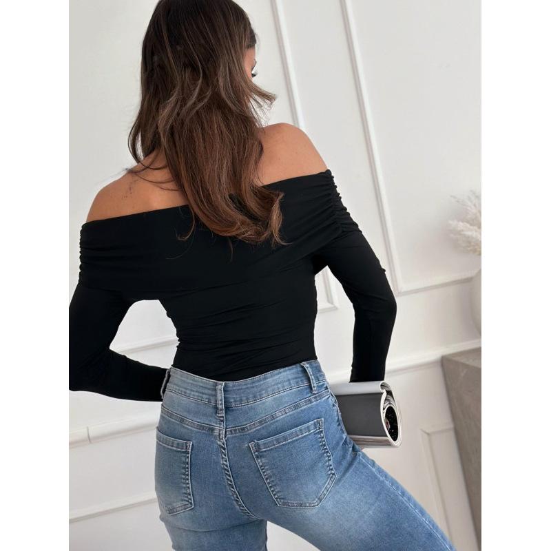 Tooxika 2024 Autumn And Winter New Women's Solid Color Tops Sexy Off-shoulder Slim Fit Long-sleeved T-shirt