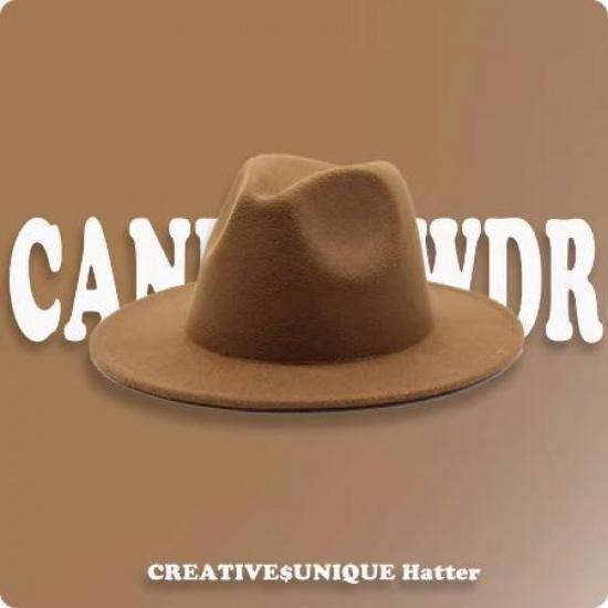 

New autumn and winter woolen hats for men and women, couple s hats, wide-brimmed straight-edge hats, fashionable and versatile jazz hats Children@Head Circumferen світлого кольору хакі
