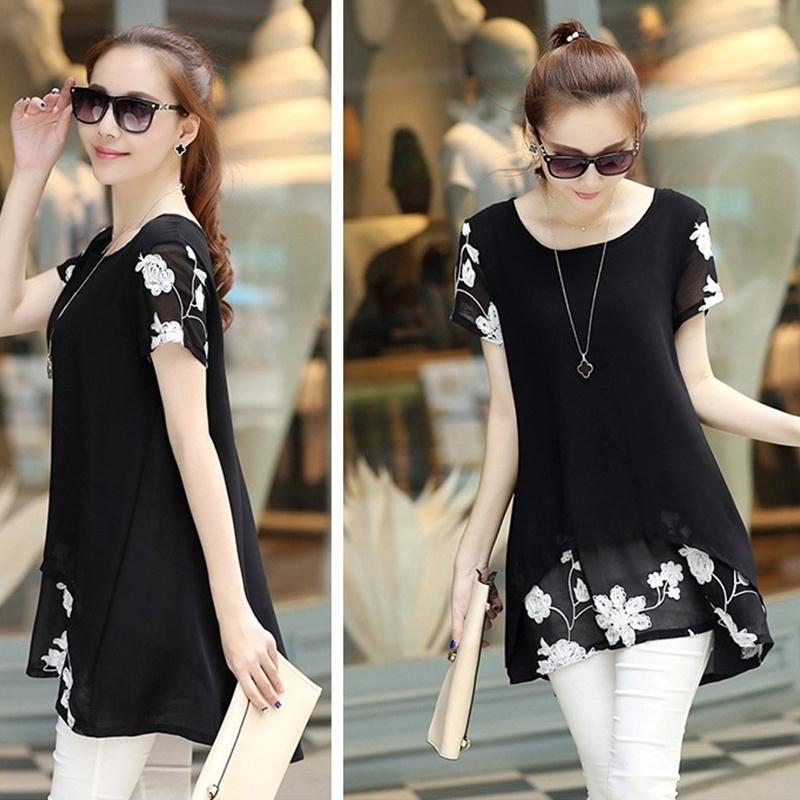 Elegant Summer Women's Short Sleeve Round Neck Chiffon Dress In Various Sizes