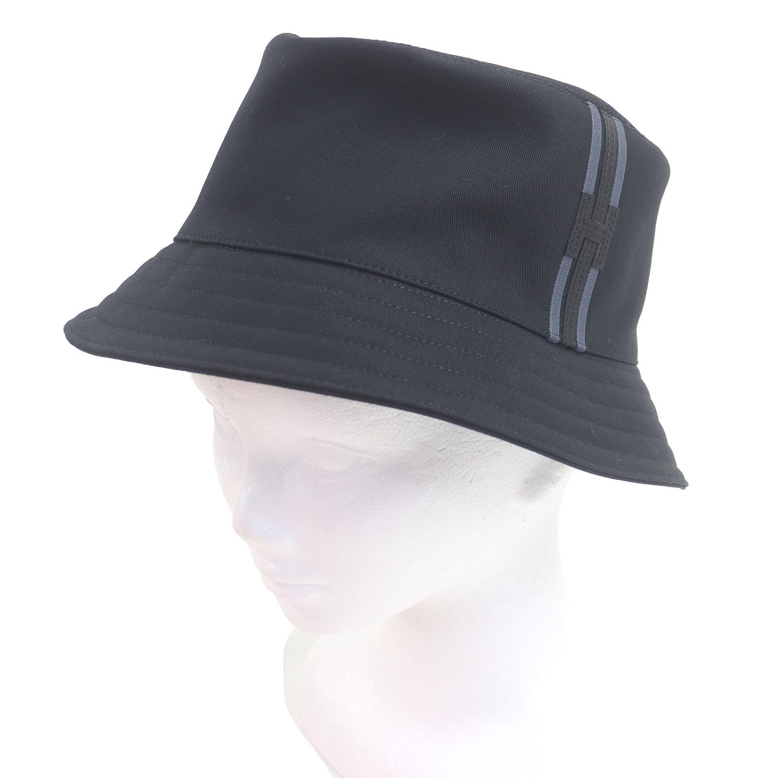 

Pristine HERMES hat Fred H Stripe Bucket Hat Blue Nuit cotton mens 58 Used