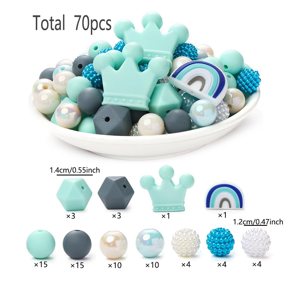 70Pcs Silicone Baby Teething Bead Set Daisy Hexagonal Shape Beads Food Grade for Newborn Diy Pacifier Chain Necklace Accessories