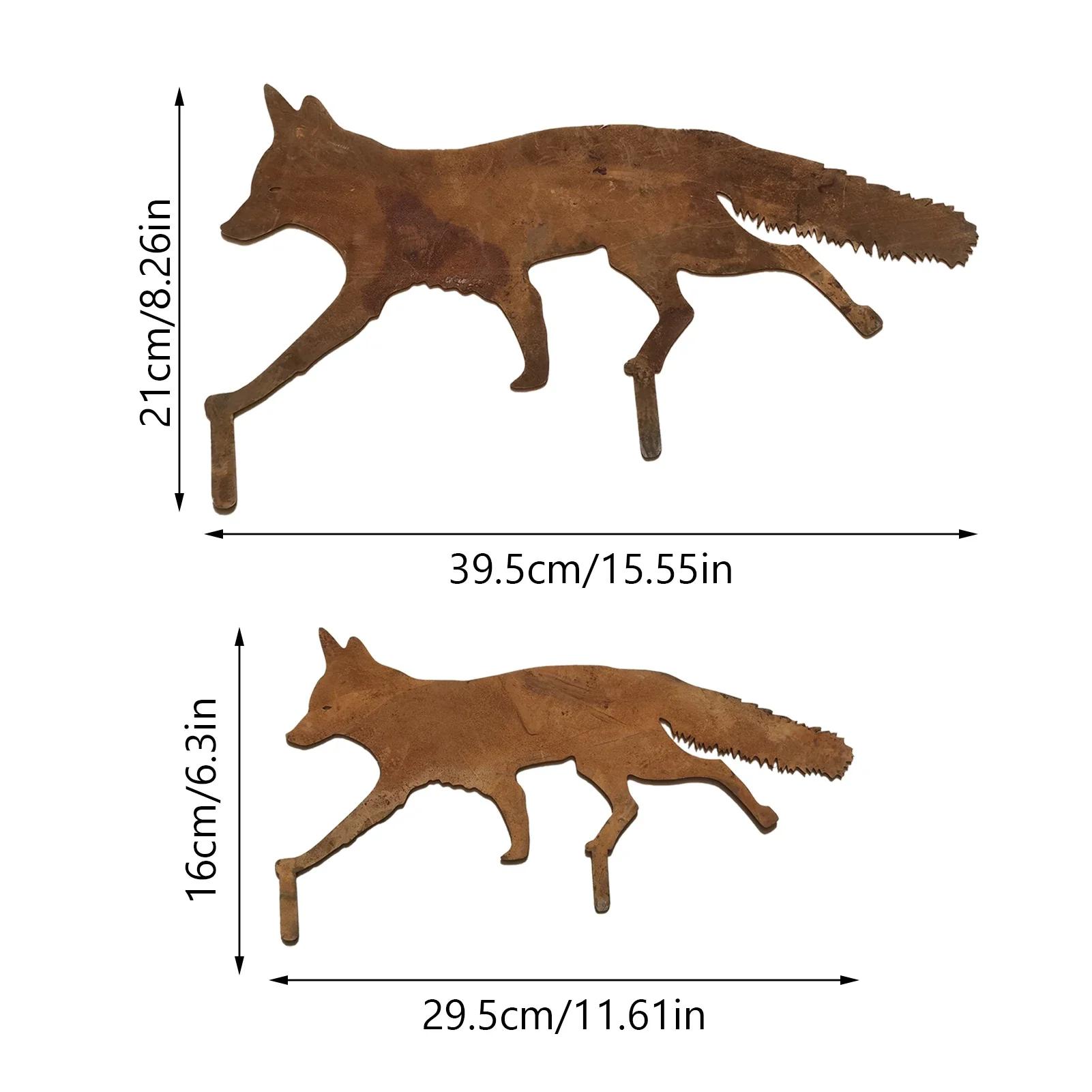 2pcs Metal Fox Garden Decoration Make Rust Fox Lawn Plugin Creative Courtyard Garden Metal Decora