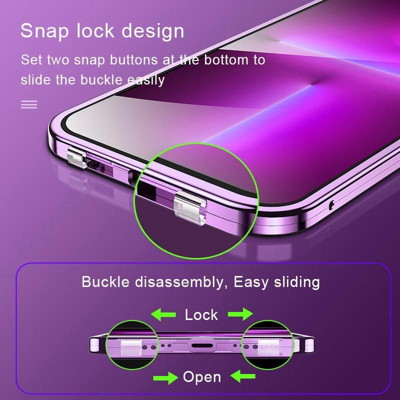 Double Sided HD Glass Metal Frame Case For iPhone16e 17 15 14 13 12 11Pro Max Shockproof Lock Catch Cover Camera Lens Protection