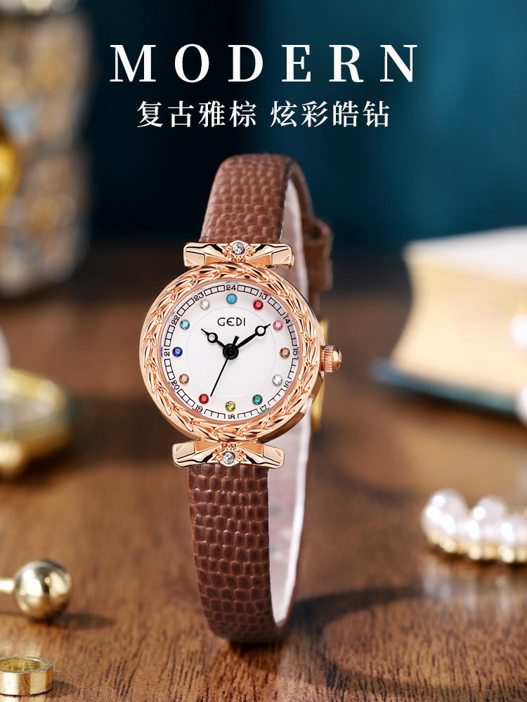 Snake Pattern Genuine Leather Watch for Women Waterproof Colorful Rhinestone Luxury Women's Mini Quartz Wristwatch Business