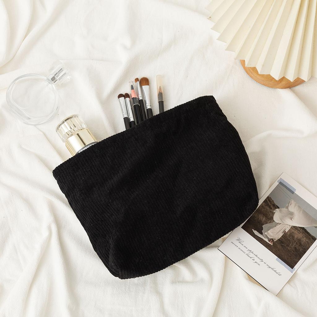 Corduroy Cosmetic Bag Women Korean Solid Color Makeup Organizer Travel Toiletry Pouch Beauty Case