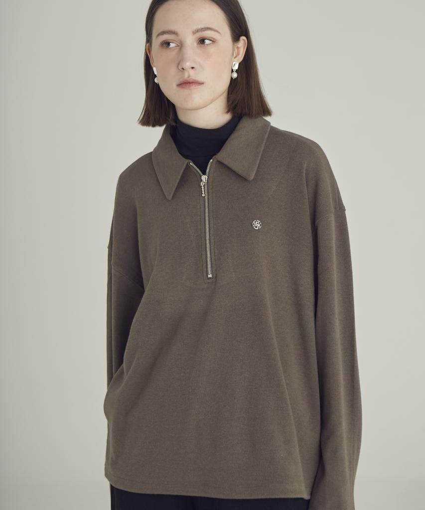 Moseu Angora Zip-Up Pullover_Beige
