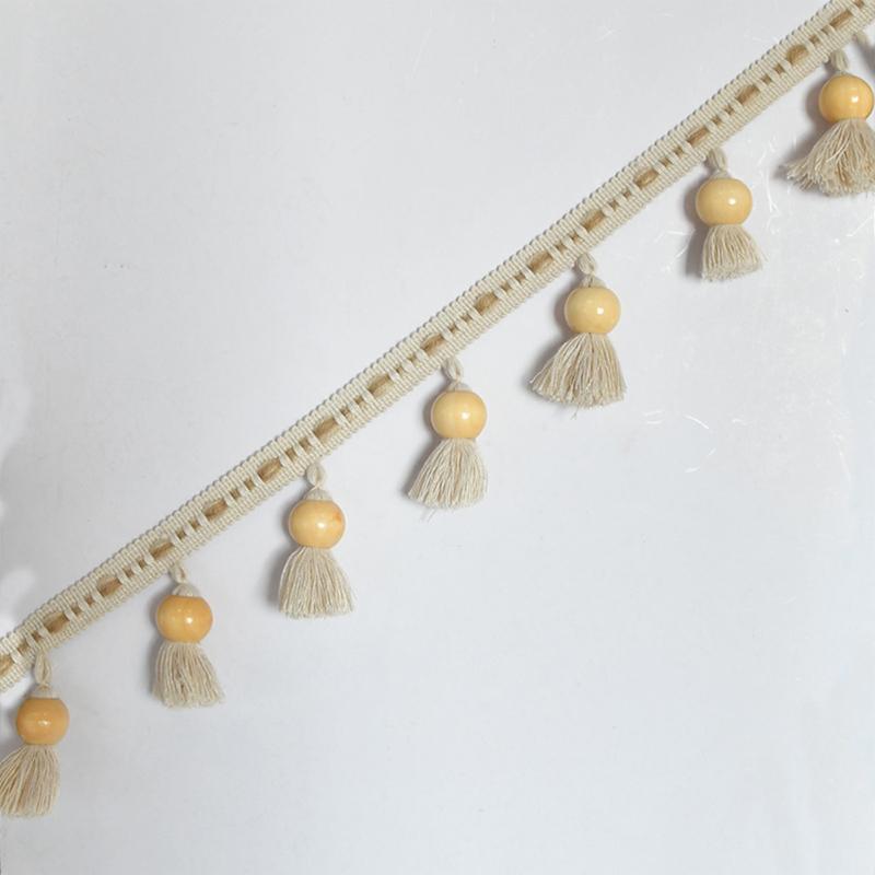 1.5x100cm Cotton Curtain Tassel Accessories Wood Beads Hanging Ball Fabric Lace Accessories Handmade DIY Home Decoration