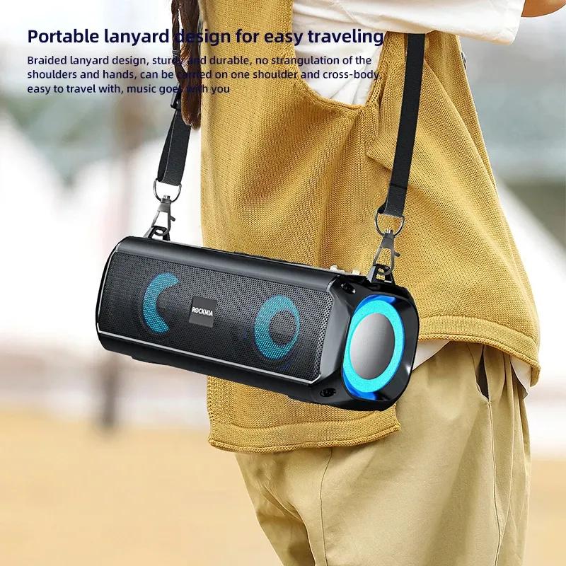 Rockmia 10w RGB LED Lights Speaker EBS-045  Bluetooth 5.0 Portable Wireless Music Player Micrphone TF Card Shoulder Strips