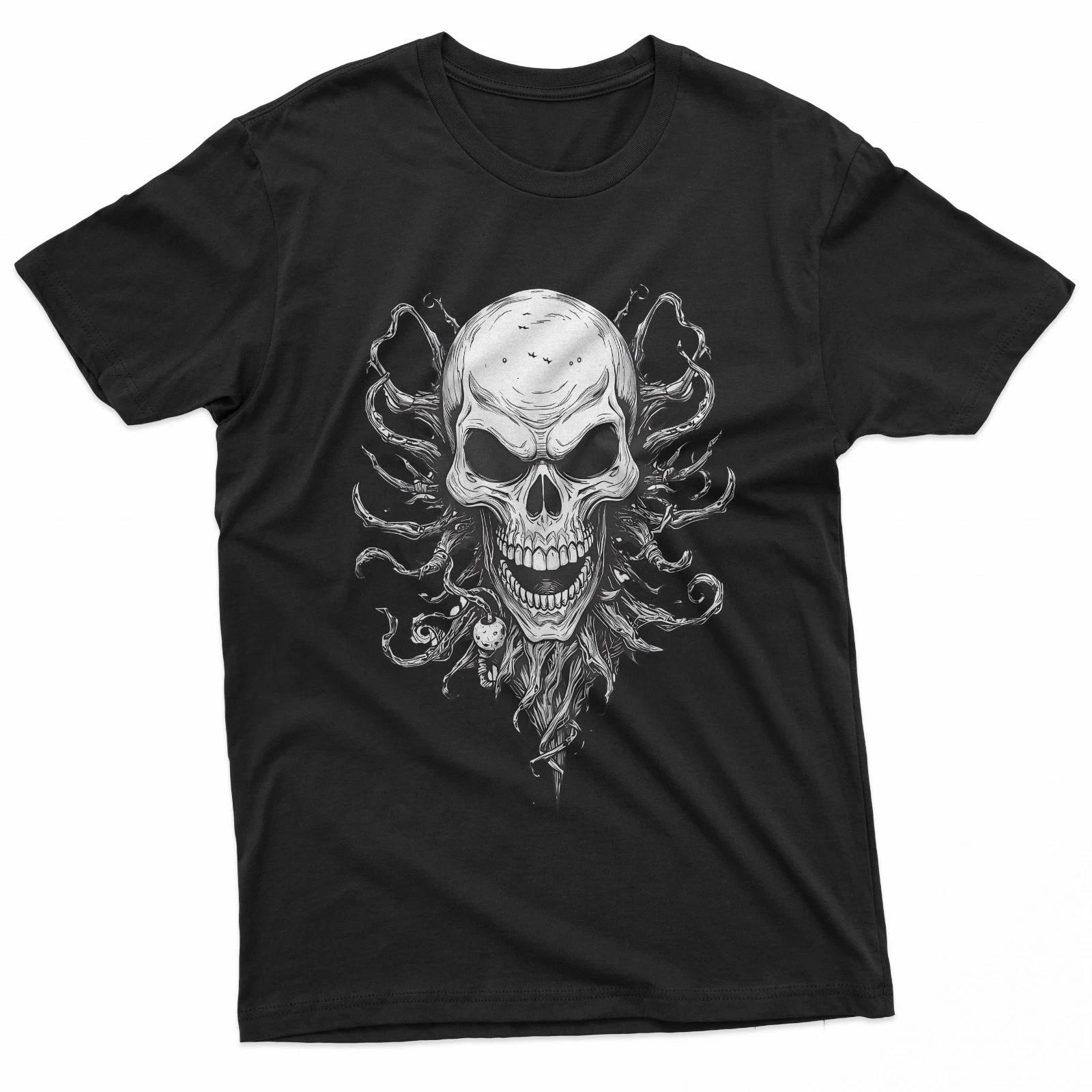 Creepy Skull With Tangled Roots And Branches 100% Cotton T-shirt Mens Tees Top M