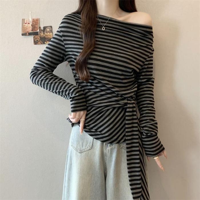 

Hangzhou Sijiqing high-end Korean women s clothing one-word collar off-shoulder long-sleeved straps knitted bottoming shirt top autumn S