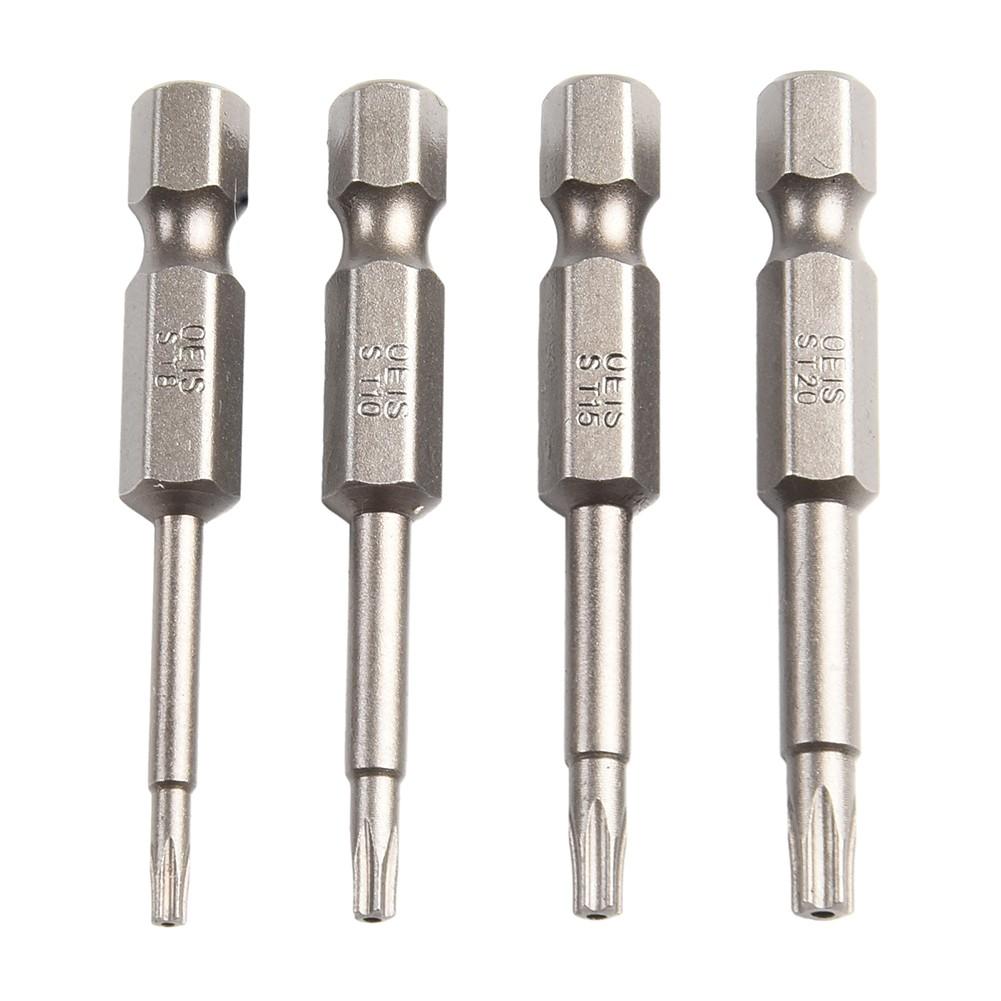 1pc 50mm 1/4 Hex Shank Magnetic Five-point  for Torx Screwdriver Bit With Hole T8-T40