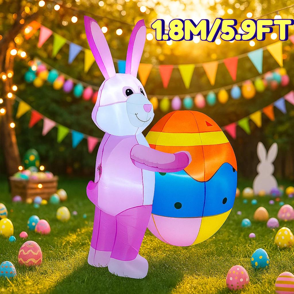 

1.8M/5.9FT Inflatable Model Easter Holiday Festival Rabbit Support Easter Egg DIY Decoration Outdoor Garden Yard LED Light Decor UK