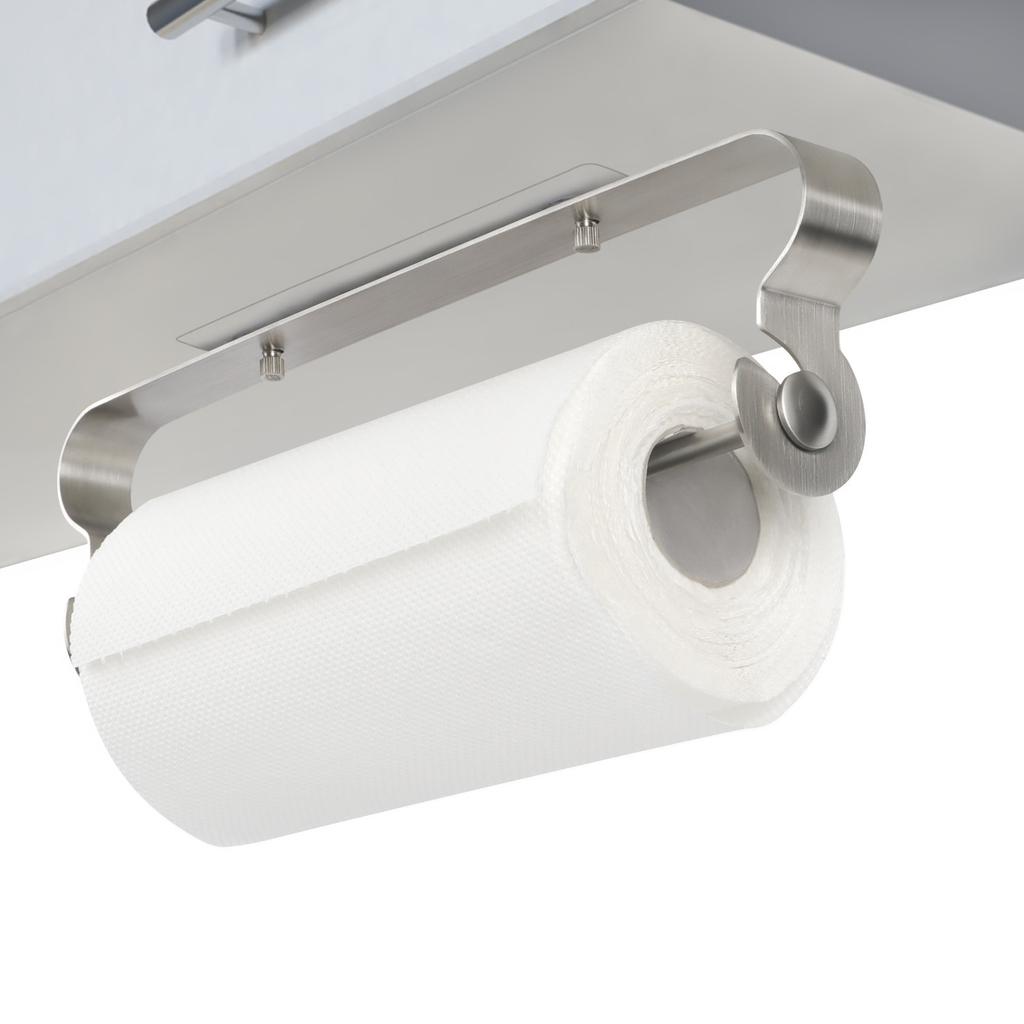 Stainless Steel Paper Towel Holder Kitchen Bathroom Roll Paper Dispenser No Drilling Tissue Hanging Rack