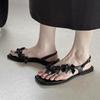 Retro square head open-toed super fairy flower summer new comfortable flat-bottomed fashion sandals women's ugly shoes