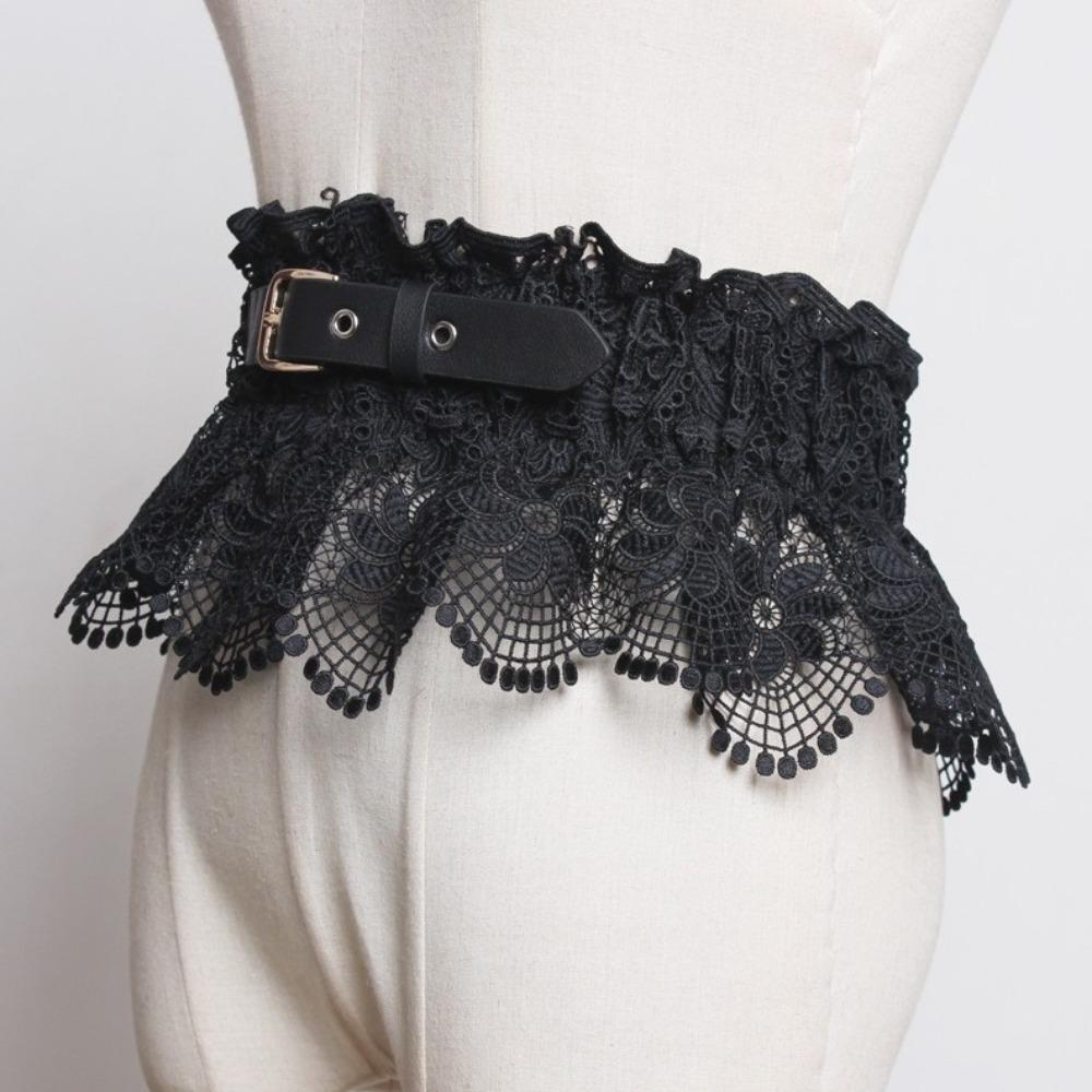 Solid Color Lace Cummerbunds Elastic Wide Waistband Vintage Corset Belt  Dress