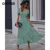 Summer Woman's Dress Small Floral V-neck Cardigan Straps Short Sleeve Bohemian Big Swing Vacation Dress