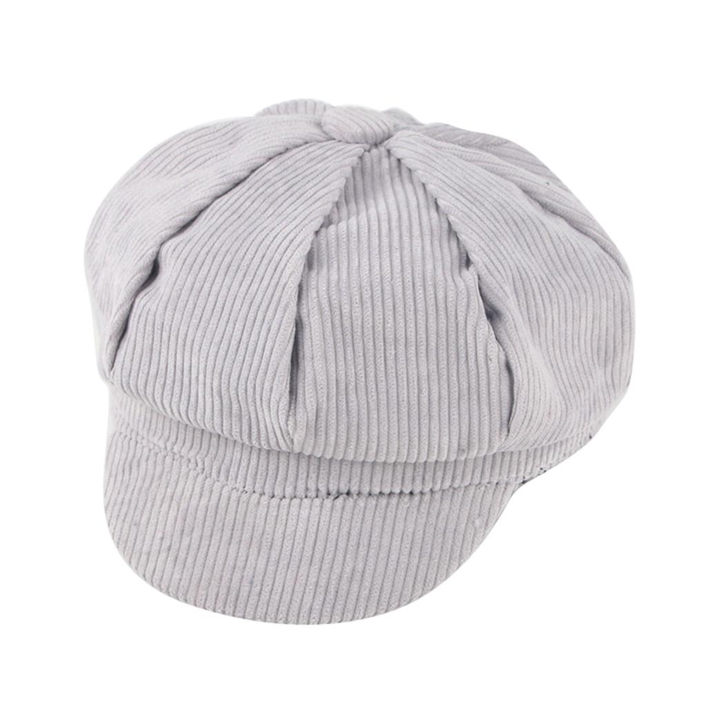 Children  Color Corduroy Retro Beret Leisure Tongue Cap