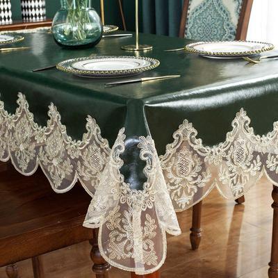 Vodotěsný ubrus obdélník na jídelní stůl s krajkou pu kůže kulatý čtvercový potah na konferenční stolek protiskluzový elegantní