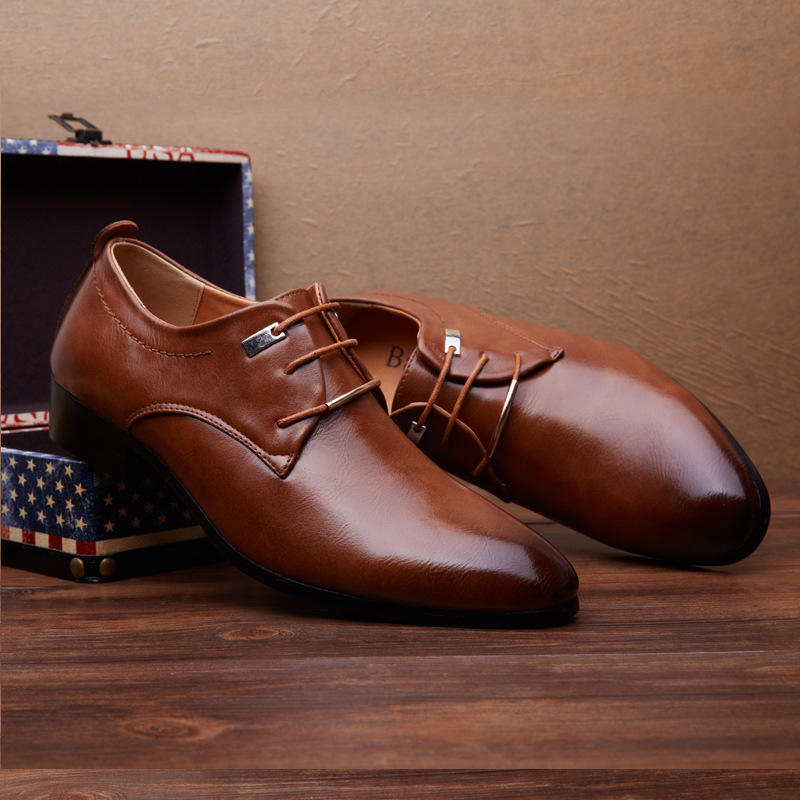 Hot 2024 Men Business Formal Dress Shoes Oxford Men PU Leather Shoes Lace-Up Pointed Toe British Style Men Shoes Brown Black