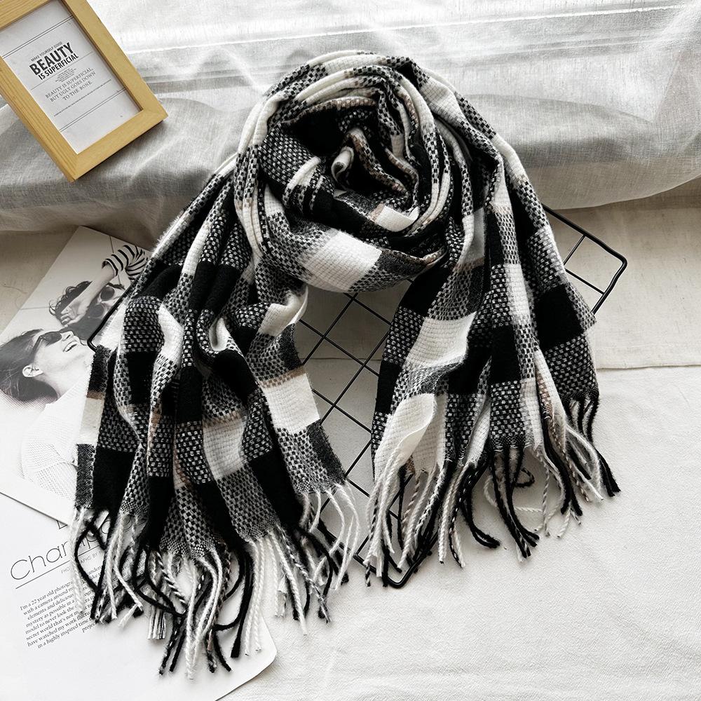 High End Couple Imitation Cashmere Small Plaid Scarf Autumn and Winter Tassel Warm Scarf Fashion Versatile Shawl