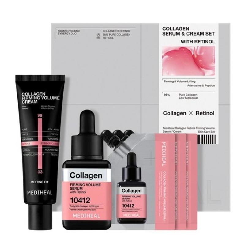 Mediheal Collagen Firming Volume Serum 40ml + Cream 50ml Set – Korean Firming Skincare Duo with Retinol, Low-Molecular Collagen, Peptide & Ceramide Set