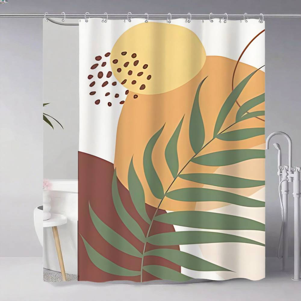 Orange Bohemian Leaves Shower Curtain, Bathroom Decorative Shower Curtain, Waterproof Curtain With Hooks