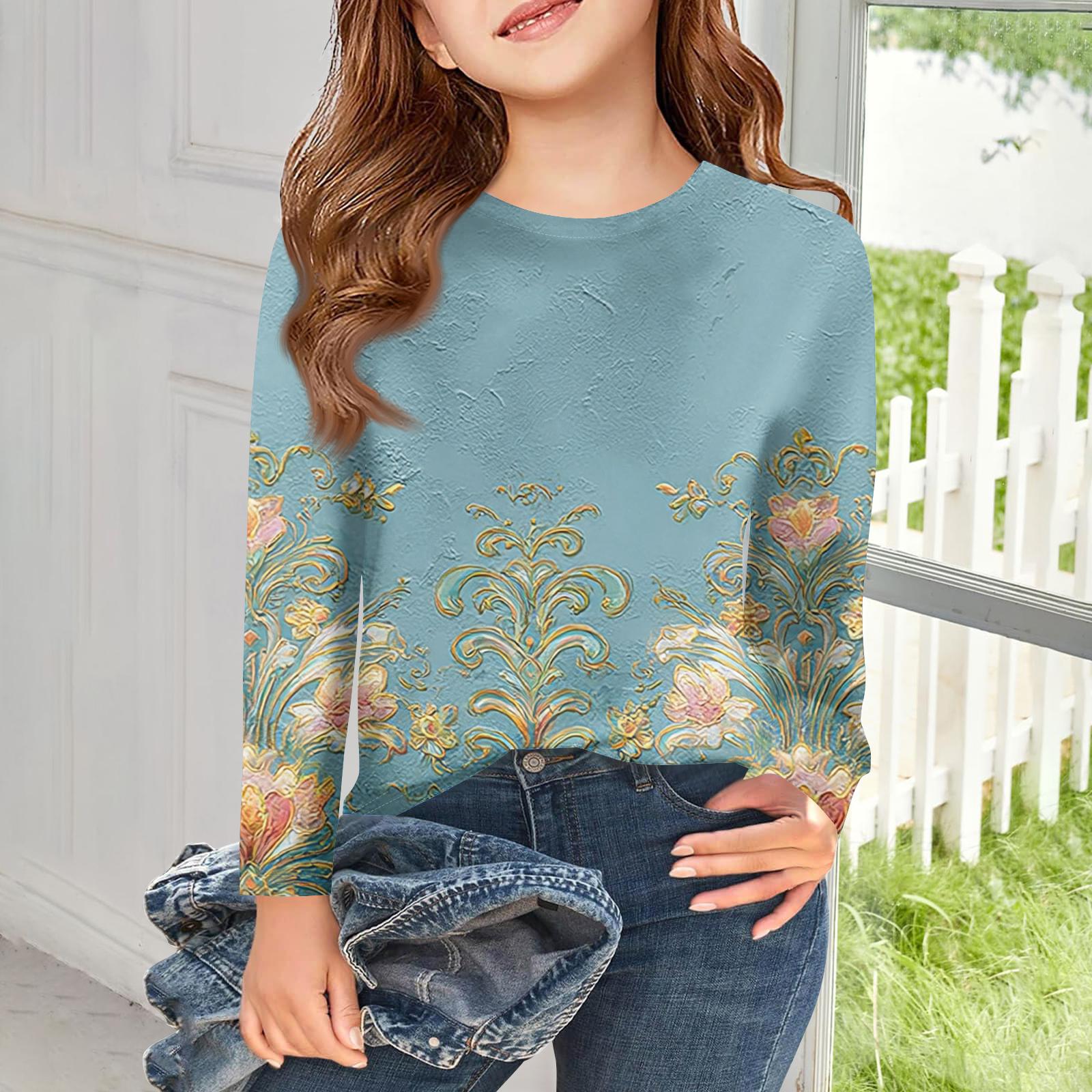 

Girls Long Sleeve T Shirts Kids Fall Tops Crewneck Printed Basic Tees 140